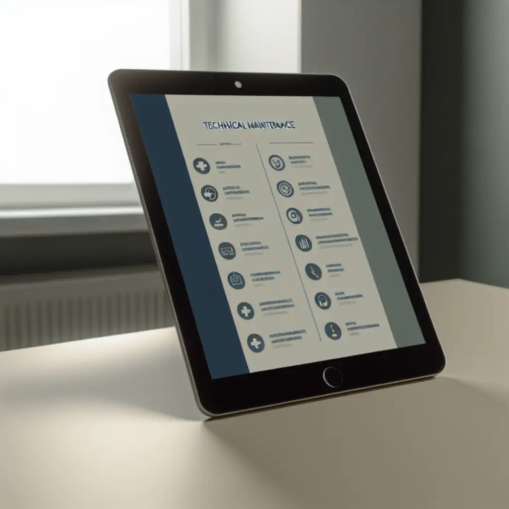 Lista usług technicznego utrzymania wyświetlona na ekranie