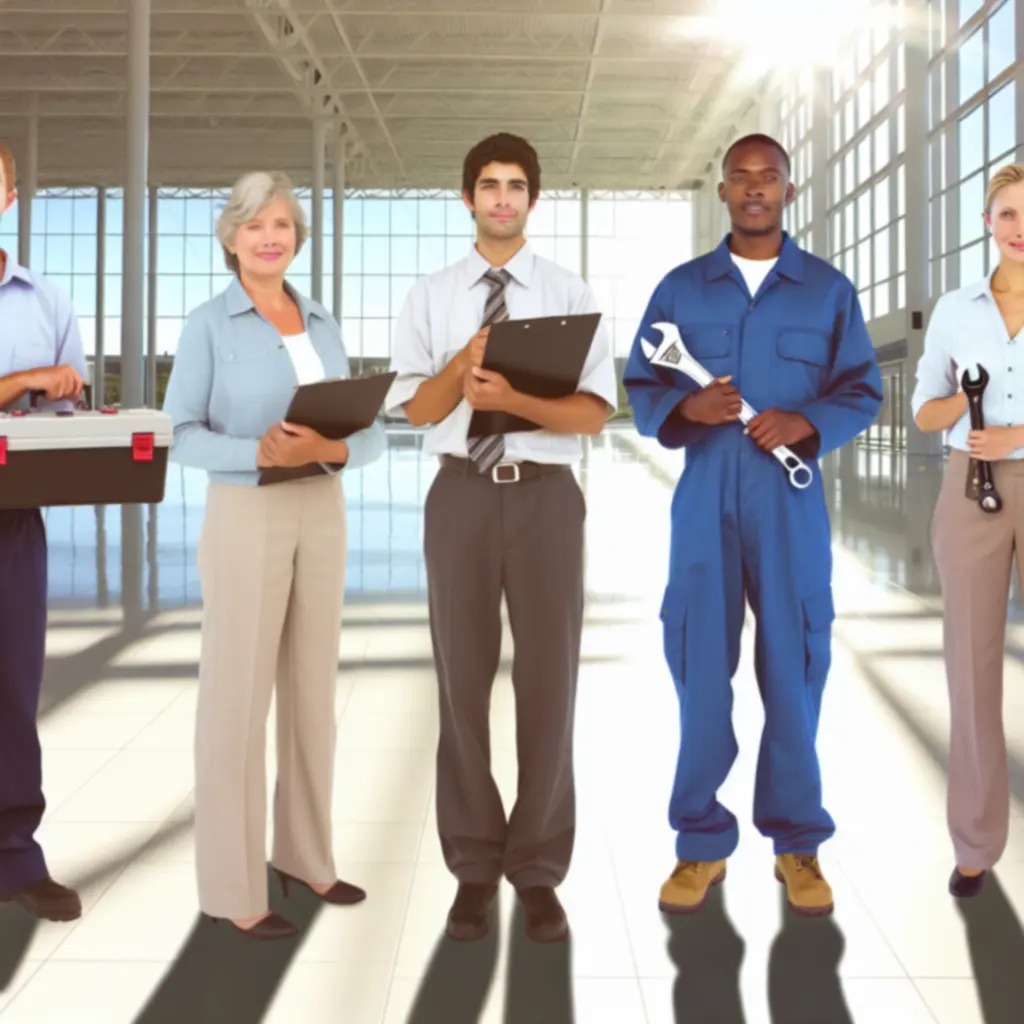 Zespół techniczny UrbanMaintenancePL podczas przeglądu instalacji w nowoczesnym budynku komercyjnym